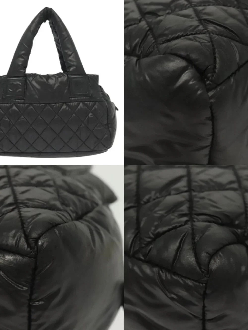 CHANEL Cococoon Hand Bag Nylon Black Silver CC Auth BA5555